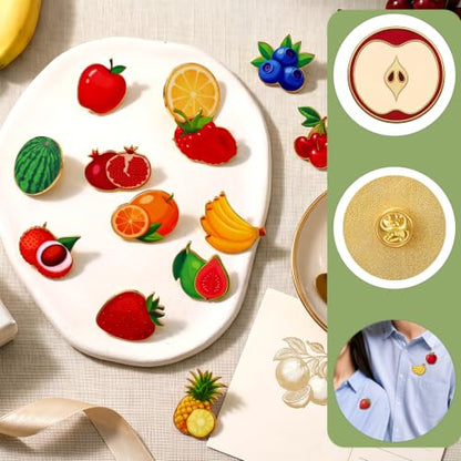 30/60 Pcs Cute Enamel Pins Bulk Plant Flower Animal Halloween Gothic Fall Pumpkin Cartoon Lapel Pin Brooches Jewelry Gift for Backpack Clothes Hats Accessories - style: Fruit