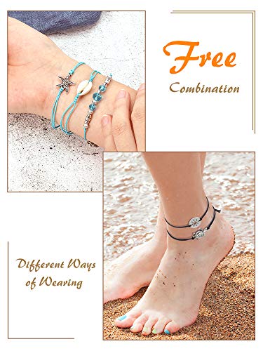 Hicarer 21 PC Surfer Wave Friendship Bracelet Set Waterproof Adjustable Boho Beach String Anklets Bulk, Summer Gift for Women - style: Ocean Style