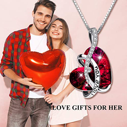 AOBOCO I Love You Sterling Silver 12 Birthstone Heart Pendant Necklace Embellished with Crystals from Austria, Mother's Day Anniversary Birthday Jewelry Christmas Gifts for Women Grandma Nana - color: C-January