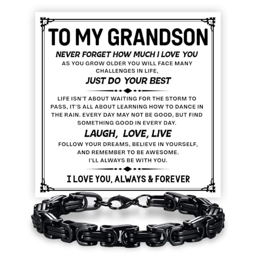 Grandson Gifts from Grandma Grandpa, Black Stainless Steel Bracelet with Meaningful Message Card, Birthday Gift for Grandson, Graduation Christmas Gift, Inspirational Keepsake Jewelry for Men - color: Grandson #4