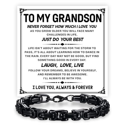 Grandson Gifts from Grandma Grandpa, Black Stainless Steel Bracelet with Meaningful Message Card, Birthday Gift for Grandson, Graduation Christmas Gift, Inspirational Keepsake Jewelry for Men - color: Grandson #4