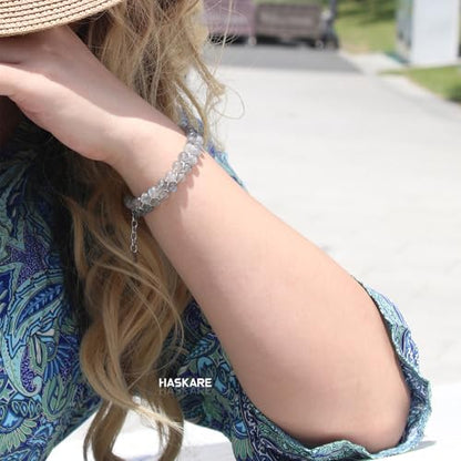 HASKARE Natural Crystal Labradorite Bracelet for Women Unique Beaded Bracelet Handcrafted 6MM Gemstone Protection Power Bead Bracelets with Adjustable Clasp, Good Luck Gift for Women Mom Girlfriend