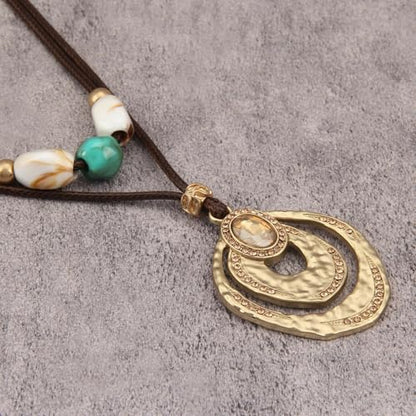 Bohemian Necklaces for Women Long Leather Necklace with Large Pendant Chunky Boho Hippie Jewelry Pendant Chocker Necklace - style: Big Chunky Boho Necklace