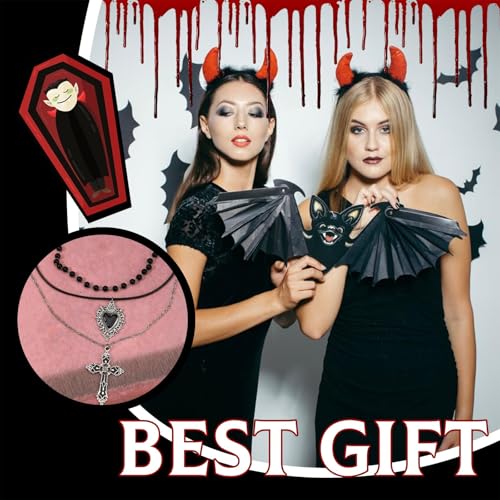 Gothic Necklaces for Women Cross Heart Pendant Layered Necklace Statement Jewelry Dark Romantic Gift for Halloween Parties - color: A:black