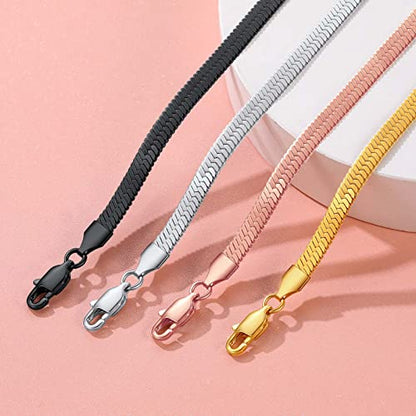 FindChic Elegant Herringbone Snake Chain Anklets/Bracelets 3MM/5MM Width Stainless Steel/18K Gold/Rose Gold Plated/Black 4 Color Options, 8.3'' 8.5'' 10.5'' Length, with Gift Box - color: A: 5mm 8.5'' anklet (Black)
