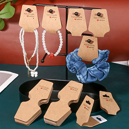 200PCS Bracelet Display Cards Necklace Holder Cards Self Adhesive Jewelry Packaging Selling Card for Small Business (Brown, 1.8x4.7 inches) - color: Brown