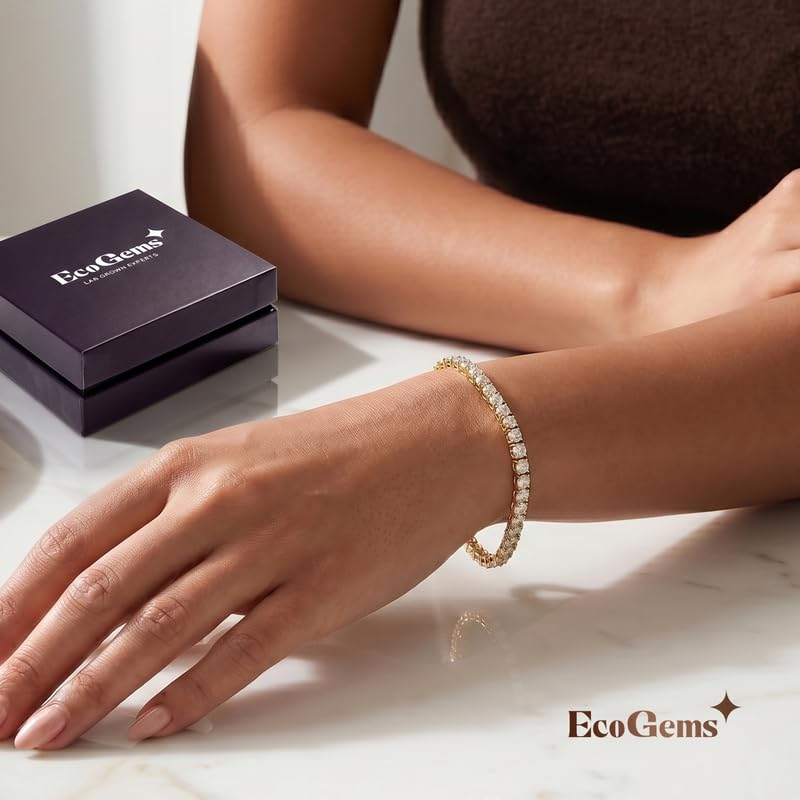 Moissanite Tennis Bracelet, 2.15-14.50 CTTW, 18K Gold Plated, 6-7.5 in | Round Brilliant Cut, 4 Prong Setting, Secure Box Clasp, 925 Sterling Silver, No Nickel or Lead, Gift for Men & Women