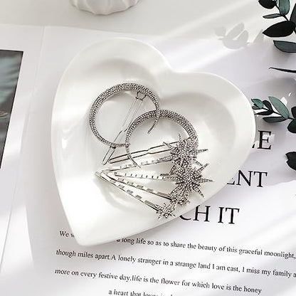 Beaupretty 2pcs Moon Star Hair Clips Vintage Metal Alloy Rhinestone Bobby Pins Hair Accessories for Women Silver