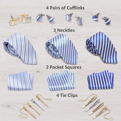Premium Men’s Gift Tie Set Silky Necktie Pocket Squares Tie Clips Cufflinks For Men - color: Men's Style 4