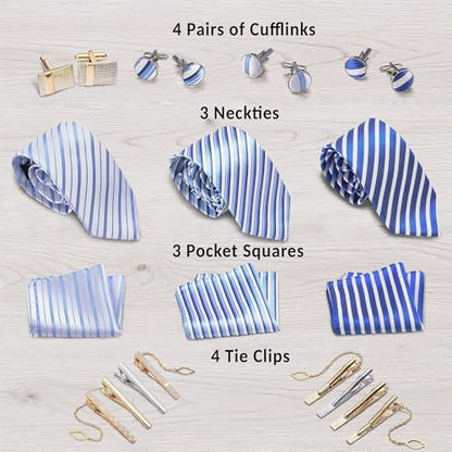 Premium Men’s Gift Tie Set Silky Necktie Pocket Squares Tie Clips Cufflinks For Men - color: Men's Style 4