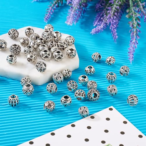 Craftdady 66Pcs Large Hole Rondelle Spacer Beads Alloy European Beads 11 Style Tibetan Antique Silver Spacer Beads Western Beads for Crafts Jewelry Making - color: Antique Silver-12 Styles, Rondelle
