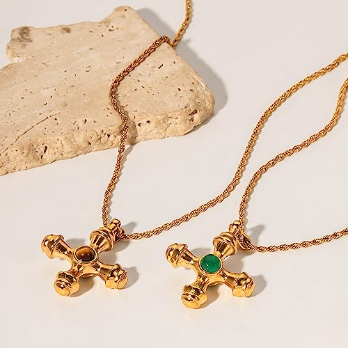 NUZON Sunburst Heart / 2-Tone Interlocking/CZ Evil Eye/Single Pearl/Love Heart Pendant Necklace for Women 14K Gold Chain Necklace Chunky Statement Jewelry - color: Tiger Eye Cross