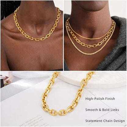 Gold Necklace for Women Chunky 14K Gold Plated Chain Necklace | Chunky Gold Necklace,Simple Paperclip Chain, Statement Choker Necklace,Non Tarnish,Trendy Jewelry,Gifts for Women - style: 10mm-paperclip chain-gd-1