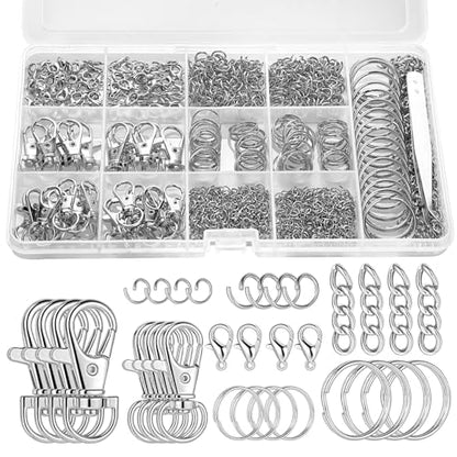 BESARME 1130PCS Keychain Making Kit Jump Rings for Jewelry DIY Key Chain Supplies with Keyrings Bulk, Metal Lobster Claw Clasp, Swivel Snap Hook, Extender Chain for Crafts Accessories（Silver） - color: Silver