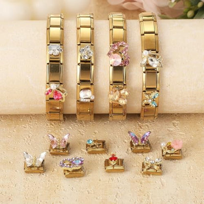 Italian Charms Bracelet Sets with 1Pcs Starter Brascelet 9Pcs Charms 9mm Italian Modular Charm Bracelet DIY Module Jewelry Gifts - color: A-Starter Bracelet Set-20Pcs Crystal