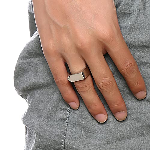MYNENEY Stainless Steel Square Shape Signet for Men Statement Ring - color: Arrow Silver
