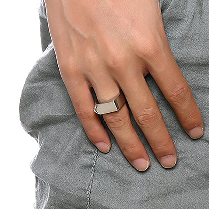 MYNENEY Stainless Steel Square Shape Signet for Men Statement Ring - color: Arrow Silver