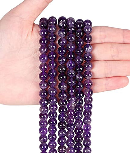 LAIDANLA Amethyst 6mm Natural Stone Beads Round Loose Gemstone Stone Beads for DIY Bracelet Necklace Earrings Jewelry Making Polishing Genuine Real Beading Crystal 96PCS 2 Strand 32" - color: D-Amethyst, size: 6mm