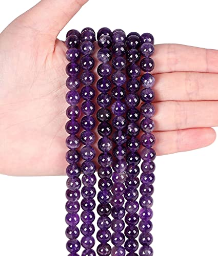 LAIDANLA Amethyst 8mm Natural Stone Beads Round Loose Gemstone Stone Beads for DIY Bracelet Necklace Earrings Jewelry Making Polishing Genuine Real Beading Crystal 96PCS 2 Strand 32" - color: D-Amethyst, size: 8mm
