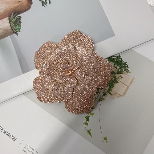 Rhinestone Flower Brooch Pin for Women Men Elegant Sparkly Crystal Camellia Floral Lapel Pins Shawl Dress Suit Clothes Accessories Wedding Party Fashion Jewelry 105mm - color: Rose Gold