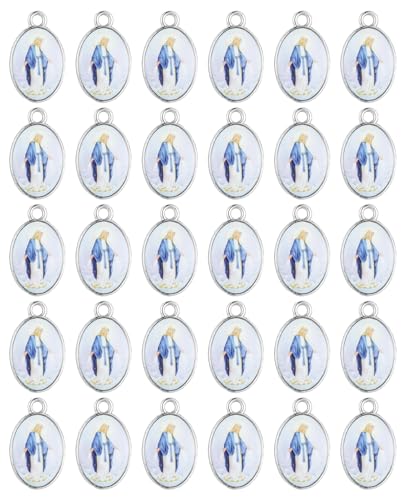 Saint Therese of Lisieux/Saint Mother Teresa of Calcutta/Divine Mercy Jesus/Mater Dolorosa Patron Saint Medal Charm Pendant for DIY Rosary Necklace Bracelet Jewelry Making Part - color: 30pcs-Enamel Our Lady of Grace