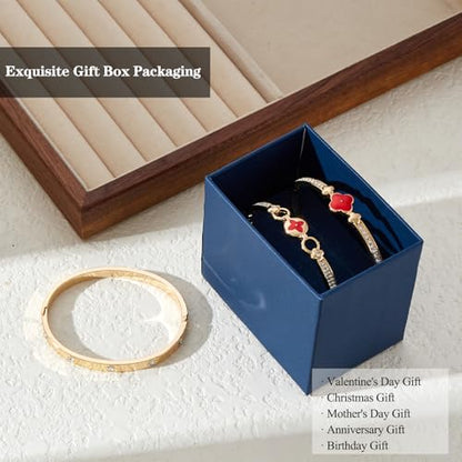 3 Pack Classic Gold Bangle Bracelet Set for Women Stackable Jewelry | 18K Gold Plated AAA Cubic Zirconia Unique Design Fits Most Wrists Simple Styling Long Lasting Luster Waterproof Non Tarnish - color: Classic-02-Red