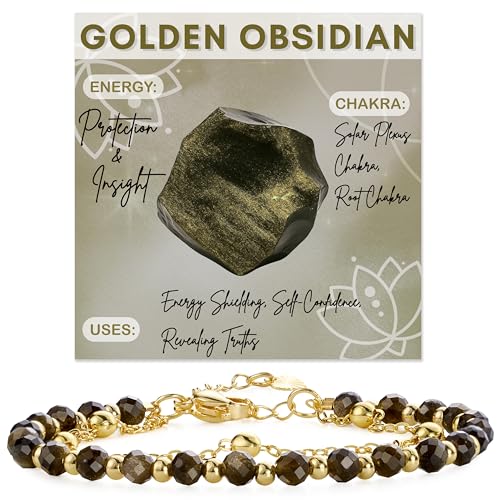 Farfume Crystal Beaded Bracelets for Women 4mm Natural Stone Jewelry Gifts | Natural Beads Gemstone,Handmade,Helper Tool,Yoga Protection,Hypoallergenic,Durability Wear - color: Golden Obsidian-Protection & Insight