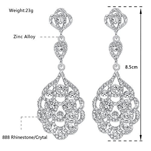 Wedding Teardrop Dangle Earrings Crystal Rhinestone Beaded Chandelier Earrings for Brides Gold - color: A-silver