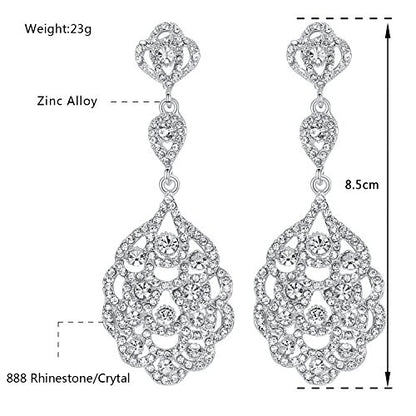 Wedding Teardrop Dangle Earrings Crystal Rhinestone Beaded Chandelier Earrings for Brides Gold - color: A-silver