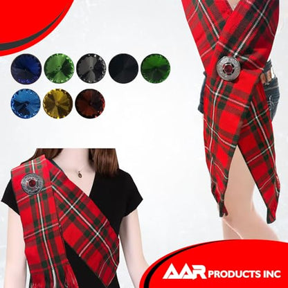 AAR Scottish Ladies Kilt Fly Plaid Brooch with Stone 2"/Highland Shawl Brooches - color: Red