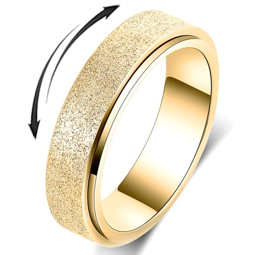 OreilleStar Titanium Stainless Steel Anxiety Ring for Women Men Fidget Spinner Ring, Size 6-12, Width 6MM, 5-Color: Rose Gold-Rainbow-Silver-Black-Blue - color: Gold