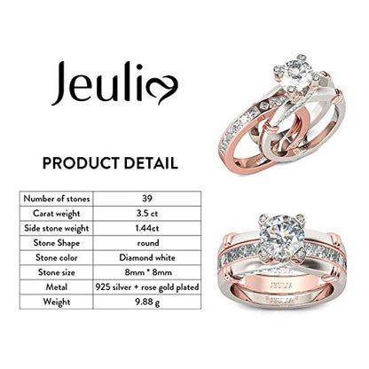 Jeulia Diamond Band Rings for Women cz Sterling Silver Interchangeable Ring Sets Wedding Engagement Anniversary Promise Ring Bridal Sets - color: 1 rose gold