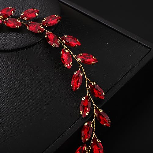 Teyglen Bride Wedding Crystal Hair Vine Headband - Bridal Accessories Handmade Rhinestone Headpiece for Women and Girls (Red) - color: Red