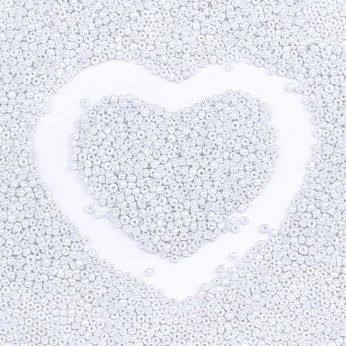 2mm Glass Seed Beads Bulk, Cream White 12/0 Tiny Round Seed Bead, Small Mini Pony Craft Beads for Bracelet Necklace Wrist Jewelry Making Beading Weaving DIY Crafts Supplies - color: Cream White