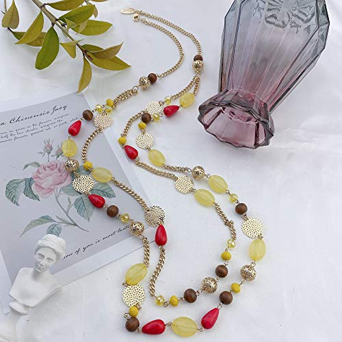 Bocar Long Necklaces for Women Trendy, Boho Layered Crystal Beaded Collar Necklaces for Women, Fashion Statement Necklaces Jewelry - color: Yellow