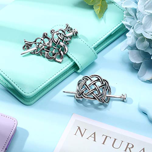 WILLBOND 2 Pieces Viking Celtic Hair Clips Hairpins Viking Silver Hairs Stick Celtic Knot Jewelry Hair Clips for Ladies or Women - color: Traditional