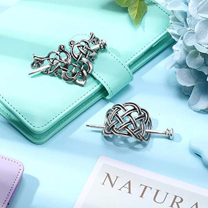 WILLBOND 2 Pieces Viking Celtic Hair Clips Hairpins Viking Silver Hairs Stick Celtic Knot Jewelry Hair Clips for Ladies or Women - color: Traditional