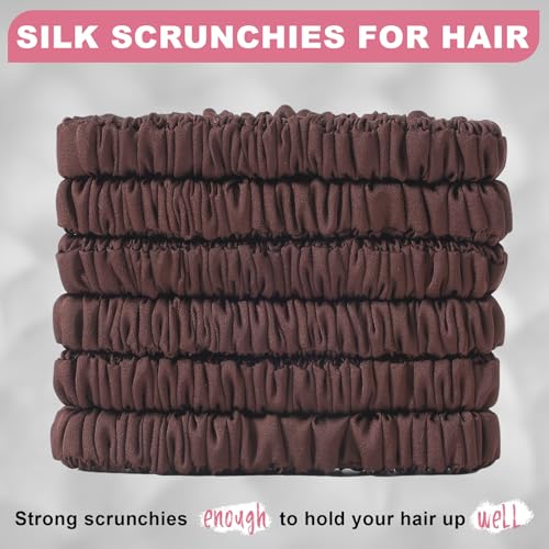 6Pcs Silk Hair Ties 100% Pure Mulberry Silk Scrunchies for Women Girls | No Hair Crease, Anti Frizz, Gentle Hold, No Damage, Color 10 - color: Color 10