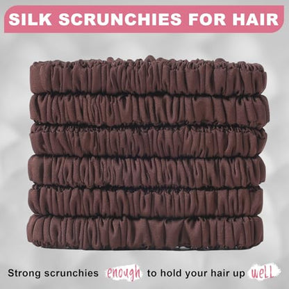 6Pcs Silk Hair Ties 100% Pure Mulberry Silk Scrunchies for Women Girls | No Hair Crease, Anti Frizz, Gentle Hold, No Damage, Color 10 - color: Color 10