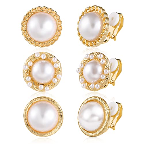 ALEXCRAFT Gold Clip On Earrings 3 Pairs Small Earing Non Pierced for Women - color: Gold Stud
