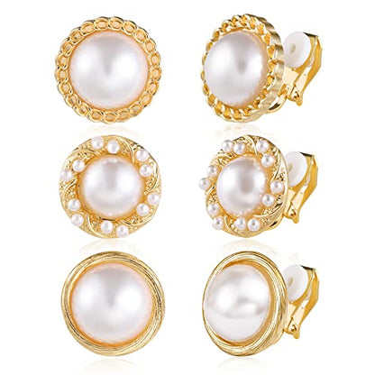 ALEXCRAFT Gold Clip On Earrings 3 Pairs Small Earing Non Pierced for Women - color: Gold Stud