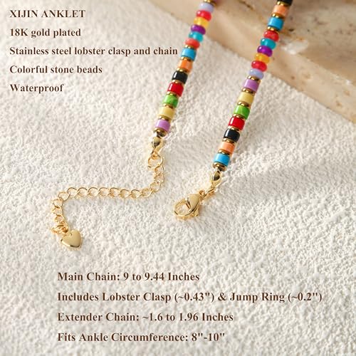 XIJIN Natural Stone Beaded Anklets for Women Handmade Beach Boho Turquoise Beads Ankle Bracelet Jewelry Gift for Her - color: H