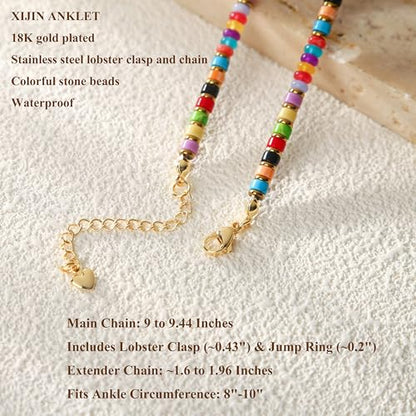XIJIN Natural Stone Beaded Anklets for Women Handmade Beach Boho Turquoise Beads Ankle Bracelet Jewelry Gift for Her - color: H