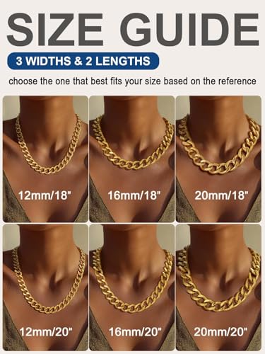 ChainsPro Cuban Link Chain for Women,Stainless Steel Chunky Necklace Silver/Gold Plated Thick Chain Choker, 12/16/20 mm Width,18" and 20" Punk Hip Hop Trendy Non Tarnish Jewelry Gifts - color: Gold Plated, style: 12mm-18"