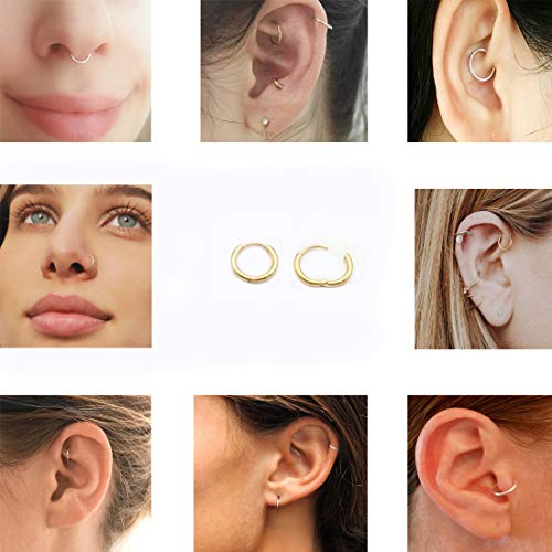 EACHLP Tiny Hoop Earrings 18K Real Gold Plating Surgical Steel Unisex - style: 7MM Hoops