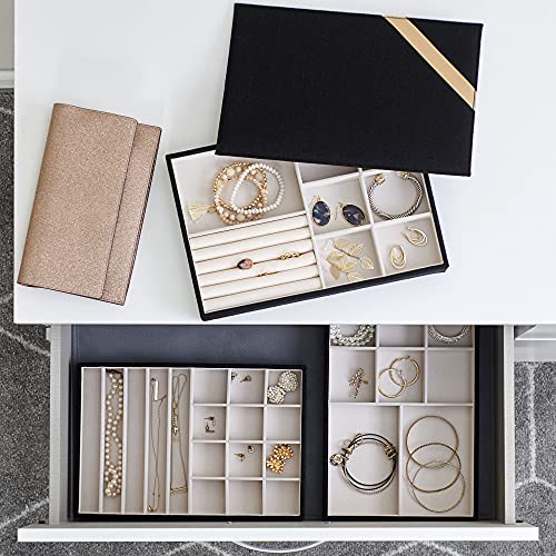 Household Essentials Black Stacking Jewelry Organizer Stacking Boxes with Removable Lid - color: Black