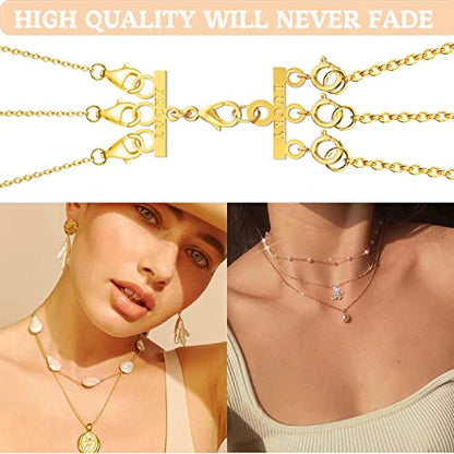 Dailyacc Lucky Necklace Layering Clasp 18K Gold and Silver Multi Strand Clasps for Stackable Necklaces - color: 1Pcs Gold 3 Clasp
