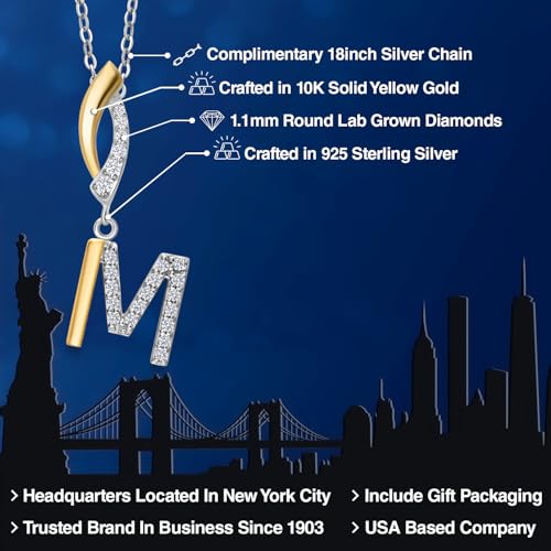 Gem Stone King Initial Pendant Necklace Letter A to Z Alphabet | 10K Yellow Gold and 925 Sterling Silver | White Lab Grown Diamond | Gift Women Mother's Day Wife Mom Girlfriend Anniversary Birthday | - style: Initial M