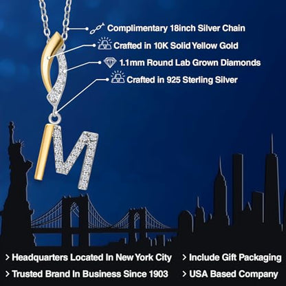 Gem Stone King Initial Pendant Necklace Letter A to Z Alphabet | 10K Yellow Gold and 925 Sterling Silver | White Lab Grown Diamond | Gift Women Mother's Day Wife Mom Girlfriend Anniversary Birthday | - style: Initial M
