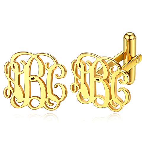 Custom4U Custom Photo Cufflinks for Men Father of the Bride Gifts - color: E-Monogram-Gold